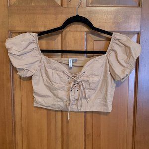 Lace-Up Puff Sleeve Crop Top